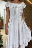 Made in Italy Forget Me Knots Bardot Shirring Dress White /15 =